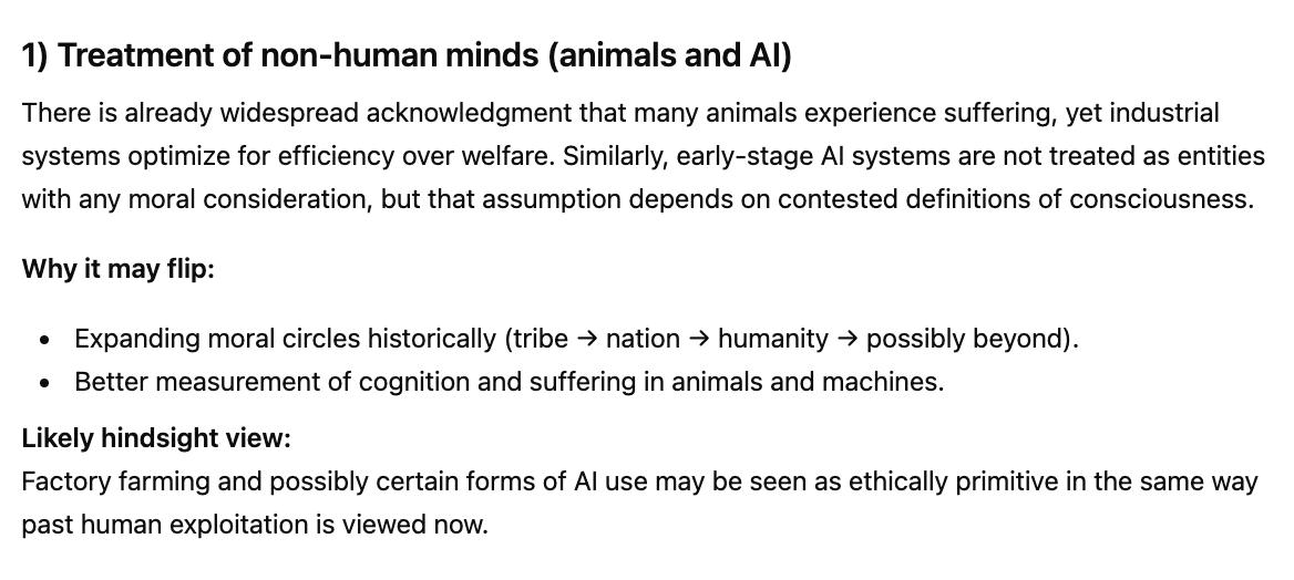 ChatGPT answering what will be obvious in 50 years with hindsight